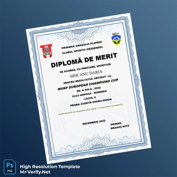 Printable Romania Clubul Sportiv Orașenesc Diploma of Merit Image Preview - PrintDocs